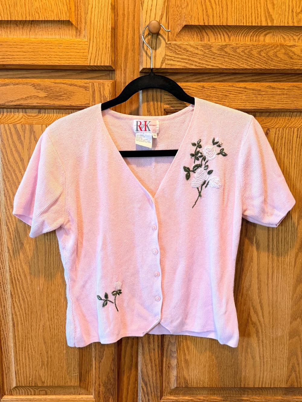 Vintage Cropped Cardigan R&K size 12 V Neck Short Sleeve Floral Cottagecore